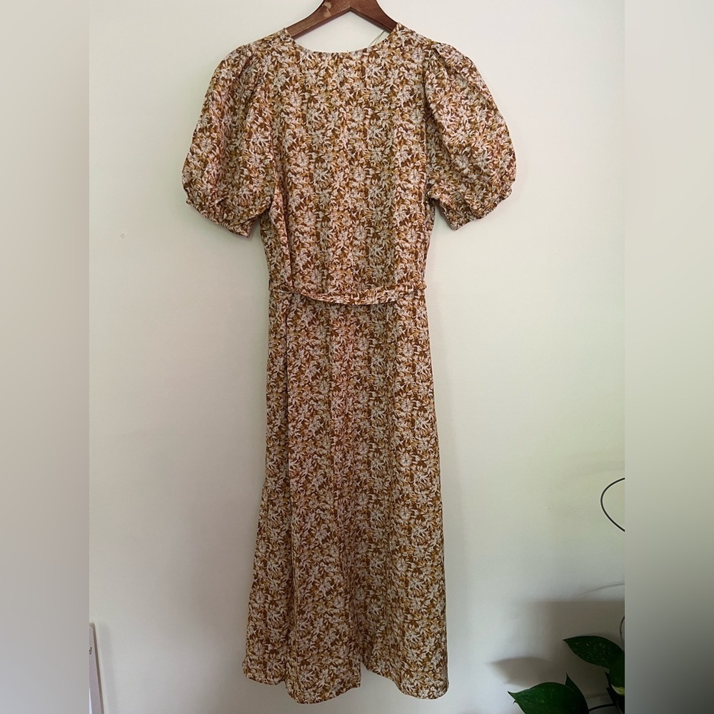 🛍️ Primark Cares Women Floral Tan Midi Dress XS Boho Cottagecore Indie Casual - Picture 2 of 16